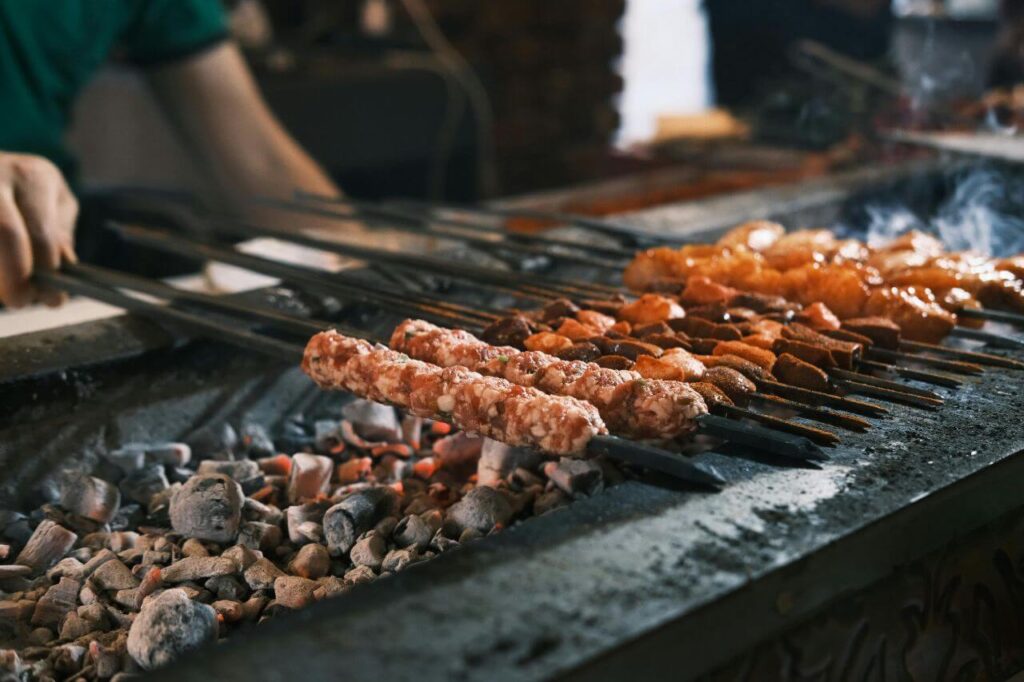 beef kebabs on the grill