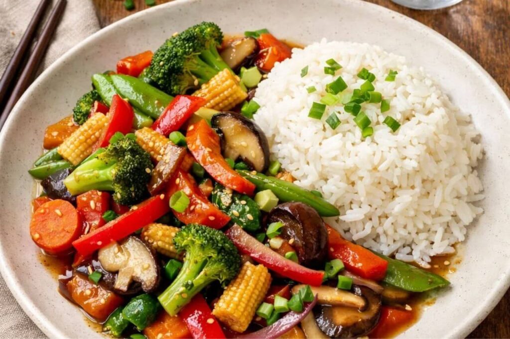 Vegan Vegetable Stir-Fry with rice