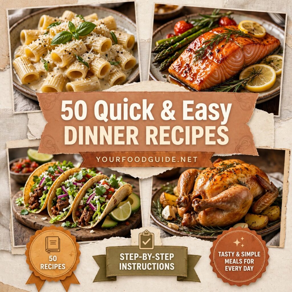 50 Quick & Easy Dinner Recipes Cookbook Now on Etsy