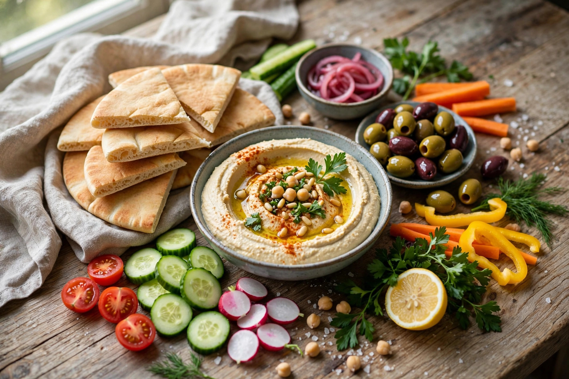 Lebanese Hummus Recipe served as mezze