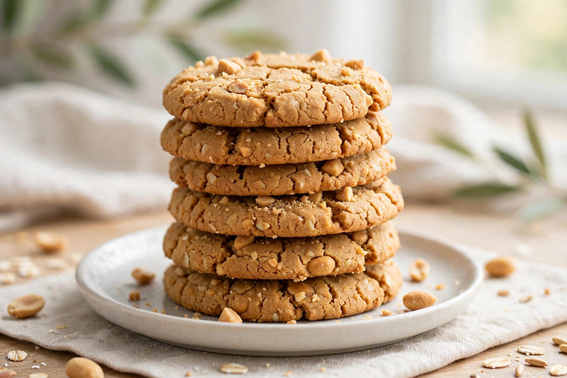 Stack of baked vegan peanut butter cookies